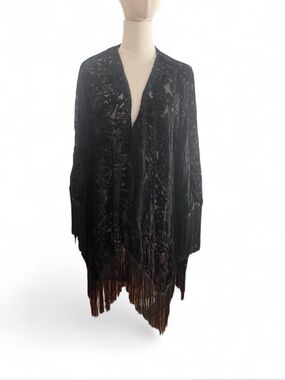Black Velvet Fringe Open-Front Women's